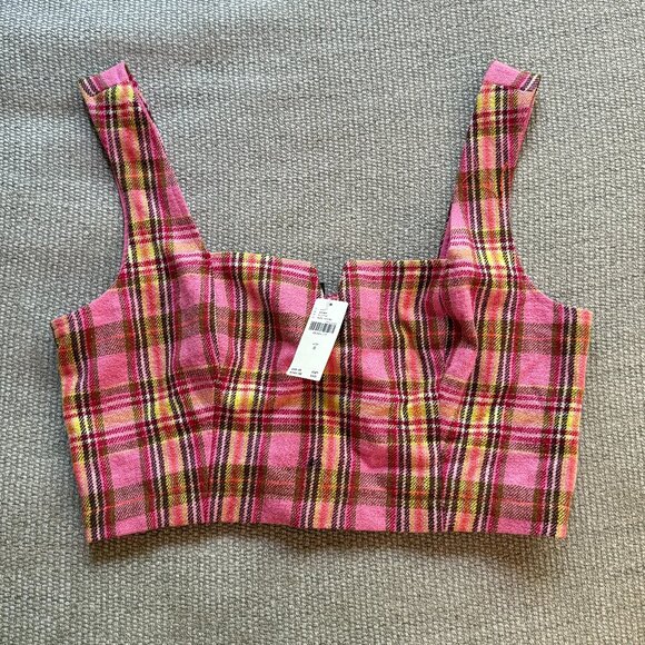NWT Anthropologie Maeve Structured Plaid Corset Crop Top in Pink Combo - Size 8 - Picture 4 of 10